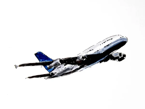Samolot Lecący Białym Tle — Zdjęcie stockowe