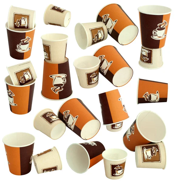 Papírové Hrnky Kávové Šálky Bílé Izolované — Stock fotografie