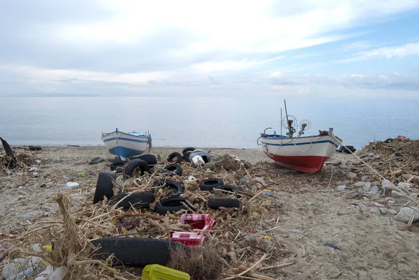 Environmental Pollution Beach Calabria Waste Polluting Material — Stock Photo, Image