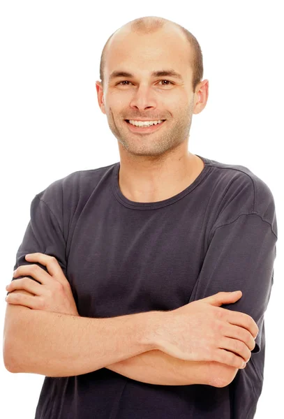 Portret Van Een Glimlachende Jonge Man Tegen Een Witte Achtergrond — Stockfoto