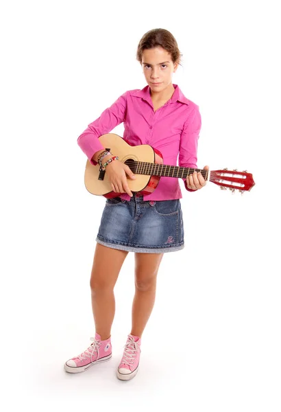 Young Girl Playing Guitar White Background — Stock Photo, Image