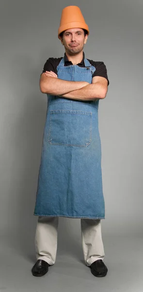 Portrait Handsome Man Hat Blue Jeans — Stock Photo, Image