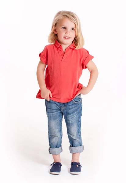 Little Adorable Girl Stylish Clothe Posing Camera — Stock Photo, Image