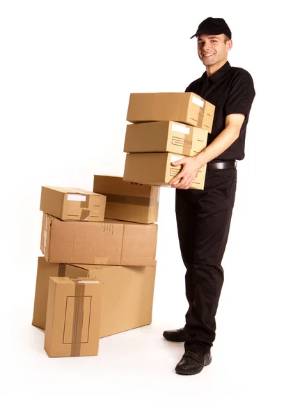Delivery Man Cardboard Box — Stock Photo, Image