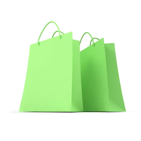 Renderelés Két Zöld Bevásárló Táskák Fehér Háttér — Stock Fotó