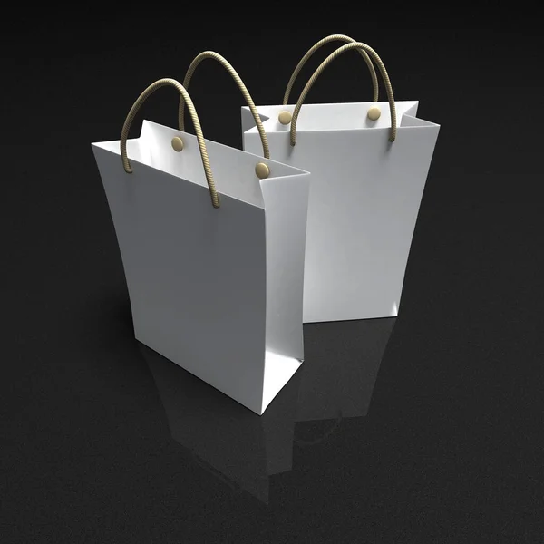 Rendering Two White Shopping Bags Dark Background — Stock Photo, Image