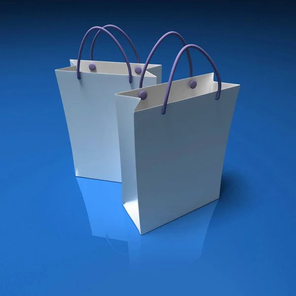 シニー青い背景に白質の高いショッピング バッグのペアの レンダリング — ストック写真
