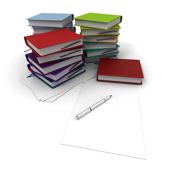 Desktop Met Vellen Papier Een Balpen Agenda Agenda Grootboeken — Stockfoto