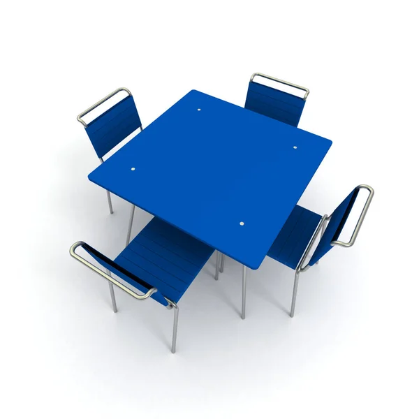 Table Chaises Métal Plastique Bleu — Photo