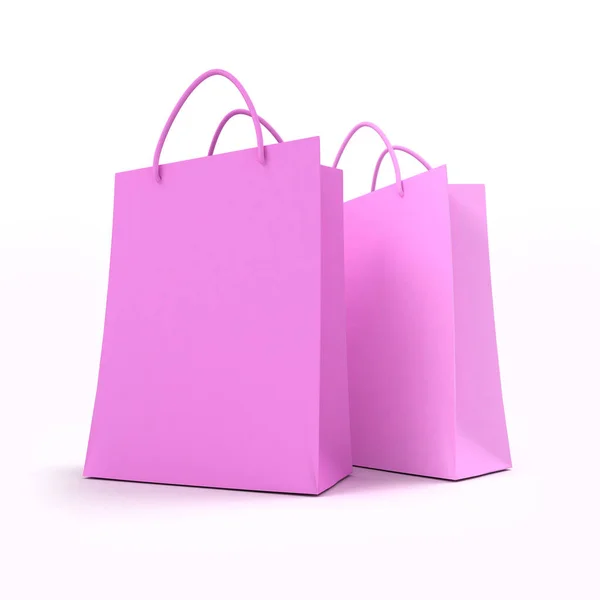 Rendering Due Shopping Bag Rosa Sfondo Bianco — Foto Stock