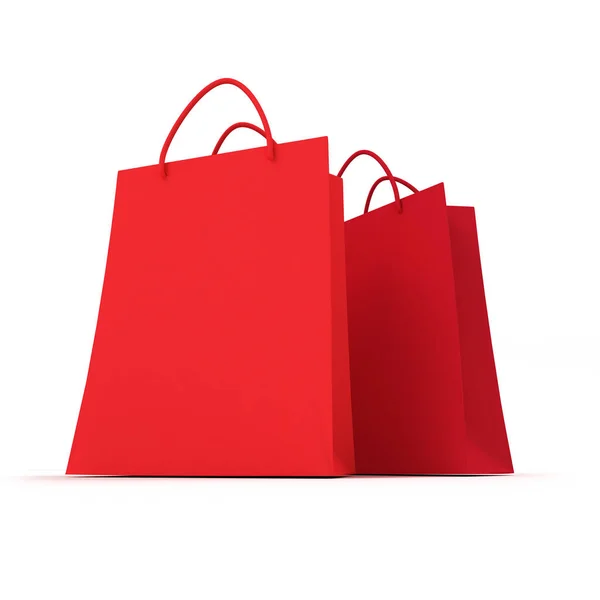 Renderelés Két Piros Bevásárló Táskák Fehér Háttér — Stock Fotó