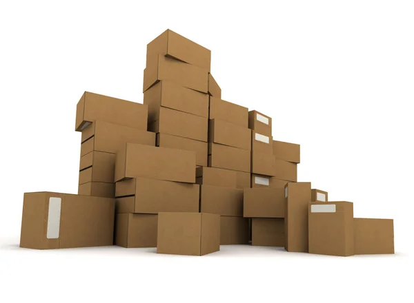 Piles Cardboard Boxes White Background — Stock Photo, Image