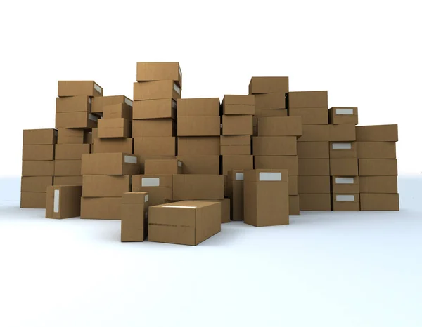 Rendering Piled Cardboard Boxes White Labels — Stock Photo, Image