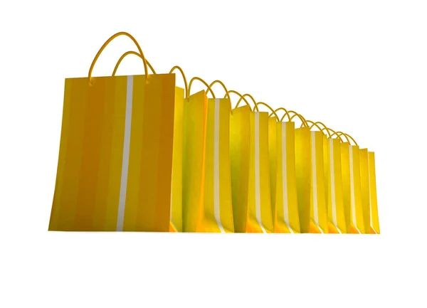 Line Yellow Striped Shopping Bags White Background — Stock Photo, Image