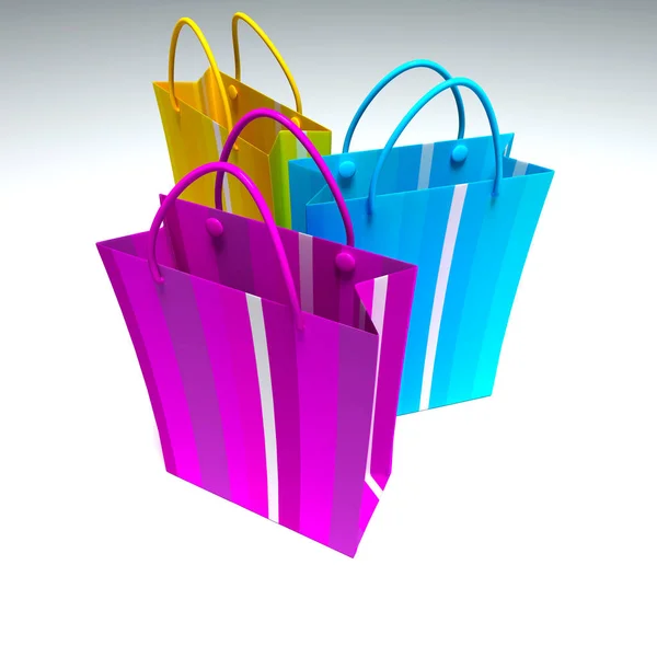 Representación Trío Bolsas Compras Amarillo Azul Púrpura — Foto de Stock