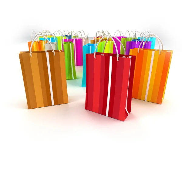 Rendering Ampio Gruppo Shopping Bag Colorate — Foto Stock