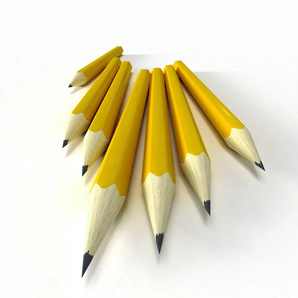 Rendering Seven Yellow Classic Pencils Black Tip — Stockfoto