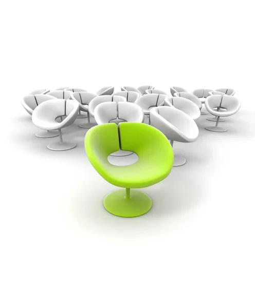 Πράσινη Καρέκλα Σχήμα Λουλουδιού Ανάμεσα Πολλά Λευκά — Φωτογραφία Αρχείου