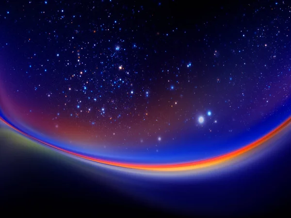 Bir Gezegenin Ufukta Yıldızlı Gökyüzü — Stok fotoğraf