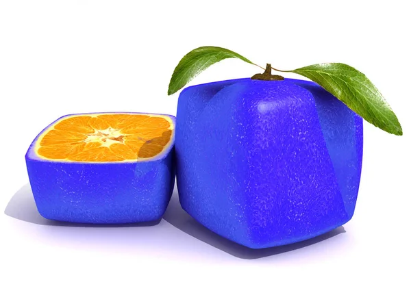 Renderização Uma Fruta Cítrica Cúbica Azul Meio — Fotografia de Stock