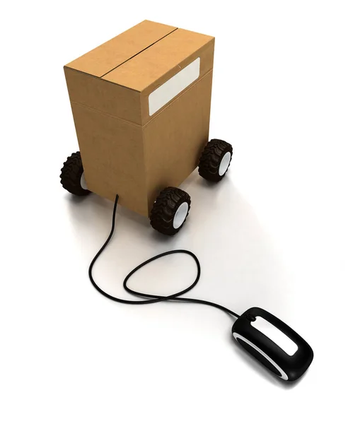 Paket Pada Roda Yang Terhubung Mouse — Stok Foto