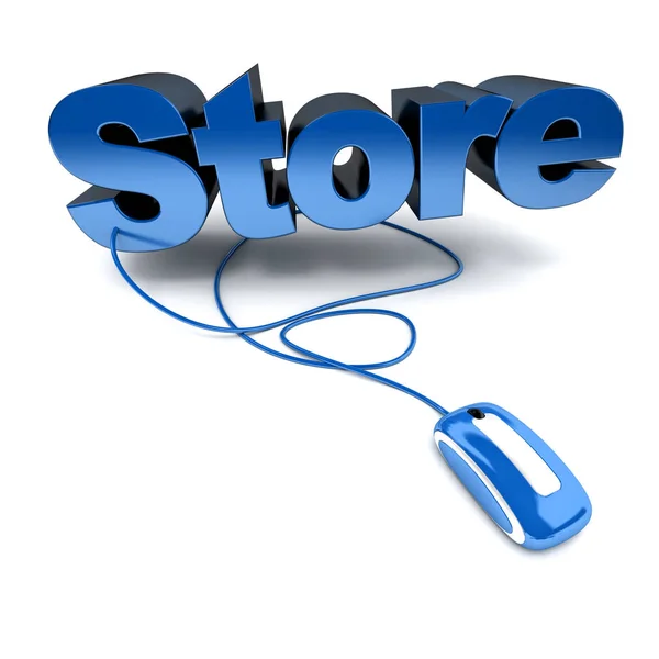 Blue White Illustration Word Store Connected Computer Mouse — Stock Photo, Image