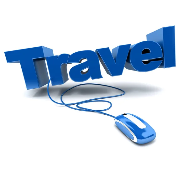 Blue White Illustration Word Travel Connected Computer Mouse — стоковое фото