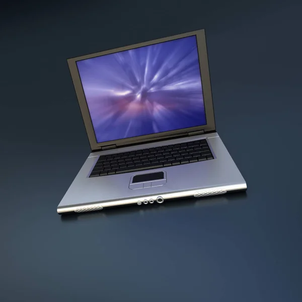 Rendering Van Een Opengeklapte Laptop Toont Een Abstracte Schermbeveiliging — Stockfoto