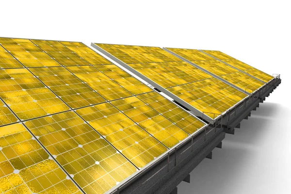 Row Yellow Solar Panels White Background — Stock Photo, Image