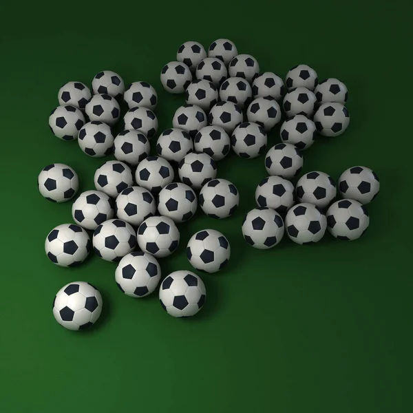 Futball Labdák Egy Zöld Háttér — Stock Fotó