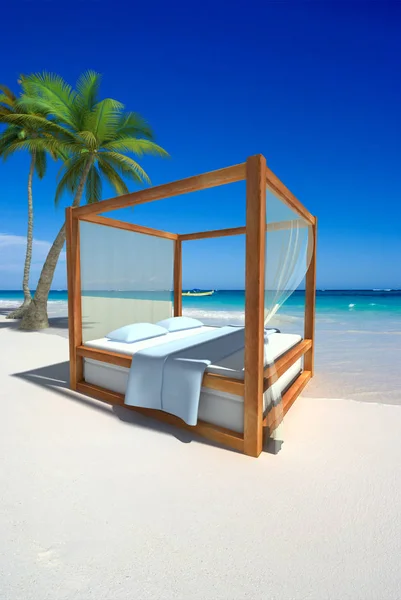 Rendering Canopy Bed Caribbean Beach — Stock Photo, Image