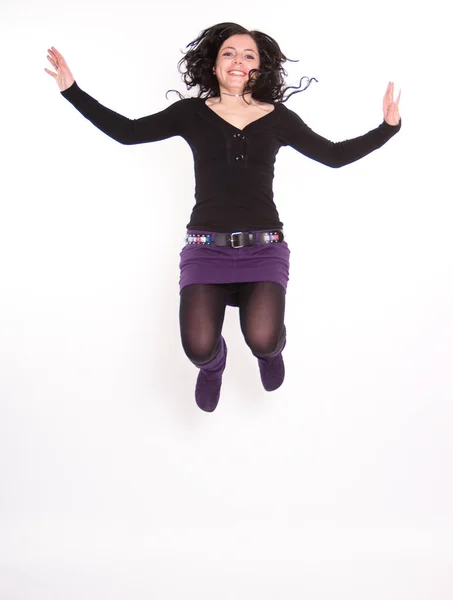 Young Woman Jumping Isolated White Background Stock Image