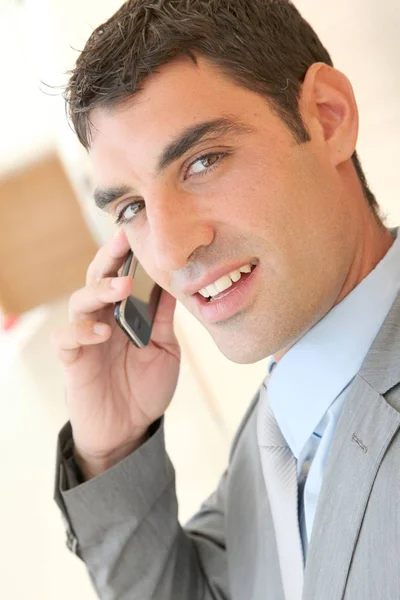 Portrait Salesman Talking Phone — Stock Photo, Image