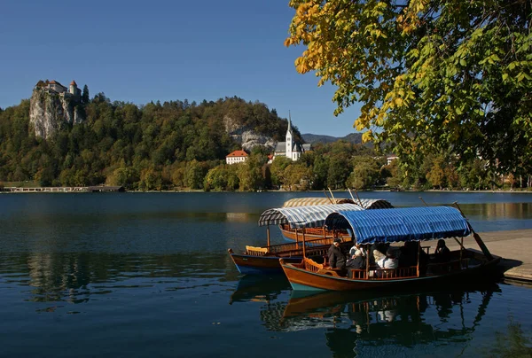 Barcos Excursión Veldes Lago — Foto de Stock