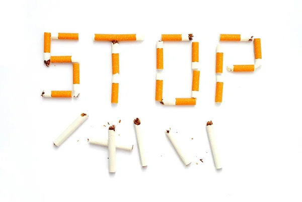 Écrire Stop Avec Mégots Cigarette Concept Cesser Fumer — Photo