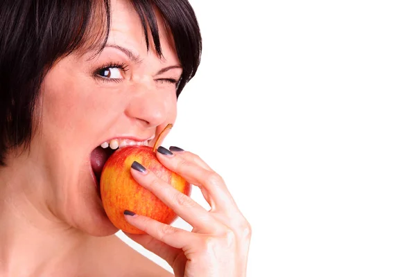 Young Woman Biting Apple — Stock Photo, Image