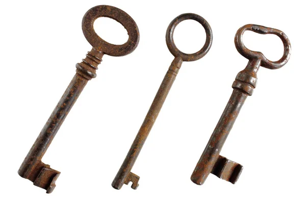 Három Régi Rozsdás Kulcsokat — Stock Fotó