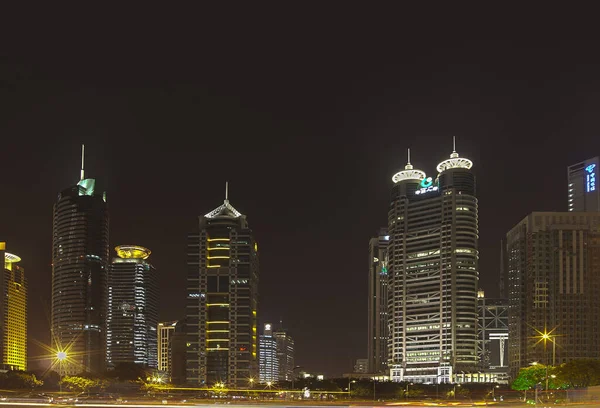 Skyline Pudong Shanghai Notte — Foto Stock