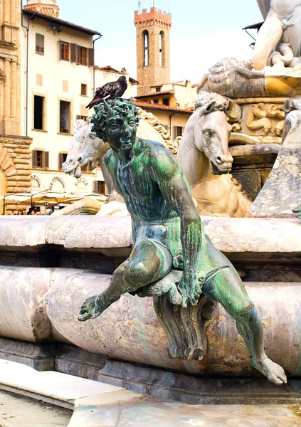 Del Fontänen Neptunus Skulptur Florens Italien — Stockfoto