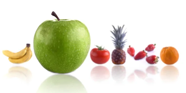 Maçã Verde Primeiro Plano Frutas Desfocadas Fundo — Fotografia de Stock