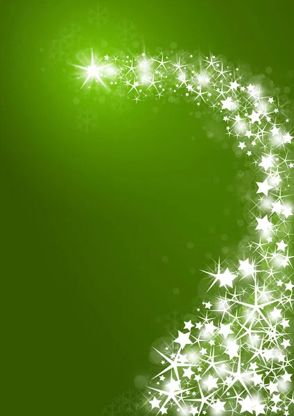 Sfondo Natale Con Stelle Luminose Sul Verde — Foto Stock