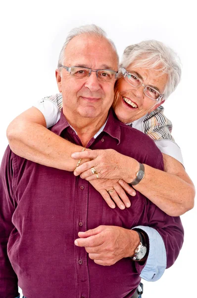 Happy Senior Couple Looking Camera Stock Image