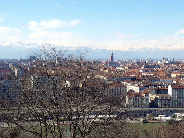 Cidade Turim Torino Skyline Panorama Visto Colina — Fotografia de Stock