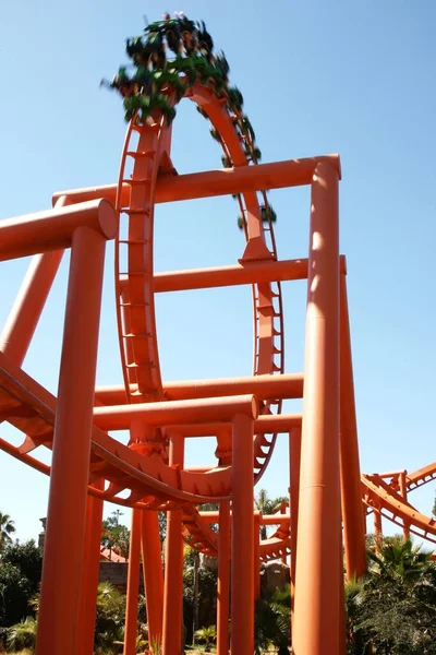 Roller Coaster Amusement Park Passengers Blurred Speed — Stock Photo, Image