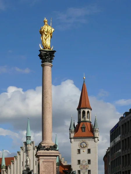 Marian Kolumn Gamla Stadshuset München — Stockfoto