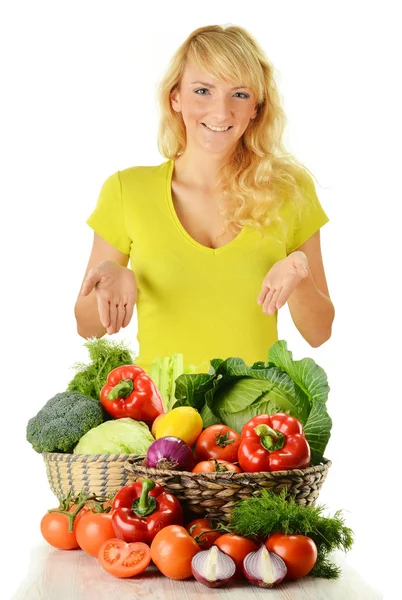 Young Woman Groceries Isolated White — Stock Photo, Image