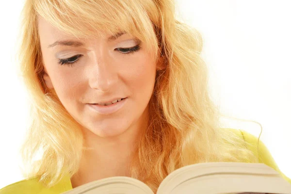 Retrato Uma Jovem Caucasiana Lendo Livro Estudante Sexo Feminino — Fotografia de Stock