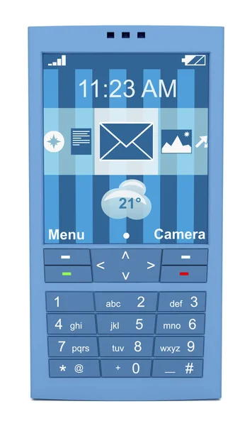 Teléfono Móvil Azul Aislado Sobre Fondo Blanco Vista Frontal —  Fotos de Stock