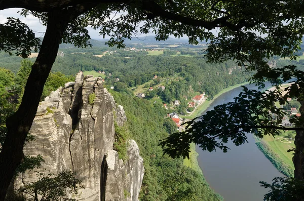 Kilátás Sziklák Bastei Völgyben Elba — Stock Fotó