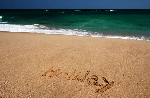 Schild Urlaub Sand Des Tropischen Strandes Von Sri Lanka Azurblauen — Stockfoto